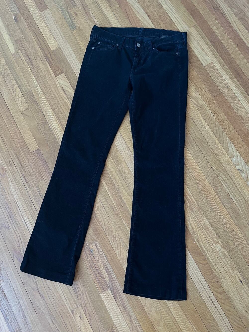 Seven for All Mankind Womens Velvet Jeans Black Fuzz 7 Jeans Flared sz 28